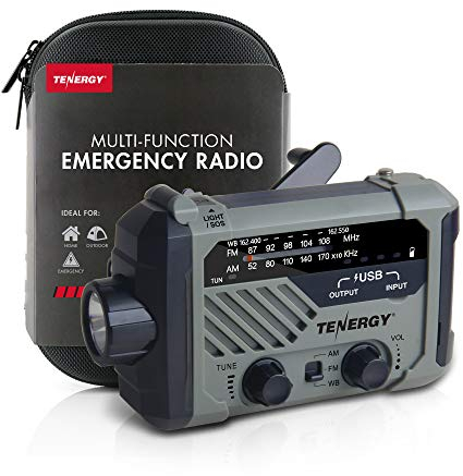 Tenergy Multifunctional Hand Crank Weather Radio with LED Flashlights, SOS Alarm, Cell Phone Charger, AM/FM/NOAA Radio Frequencies, Ideal for Emergencies