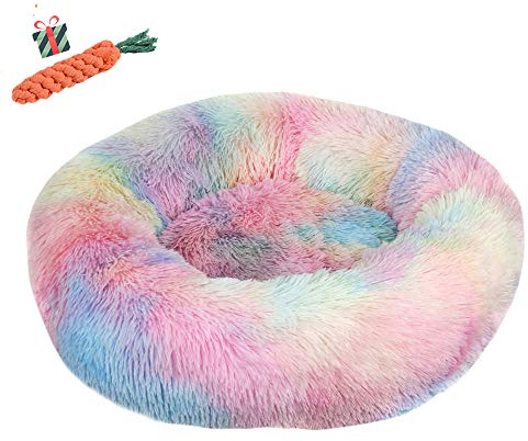 Chickwin Chickw1 Hundebett rund Hundekissen Plüsch weichem Hundesofa rutschfest Base Katzenbett Donut Größe und Farbe wählbar (Tie-Dye Mehrfarbig,50CM)