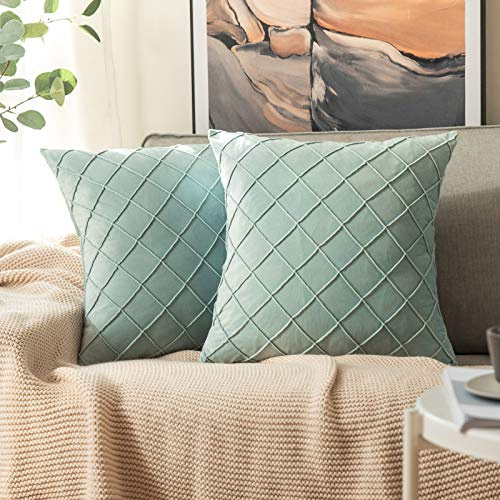 MIULEE 2er Set Samt Kissenbezug Gitter Sofakissen Dekokissen Kissenhülle Kissenbezüge Couchkissen Kissen Samtkissen Weich Einfarbig Zierkissen ohne Füllung für Sofa Wohnzimmer 40x40cm Türkis
