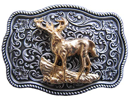 Piratenladen Edles Buckle mit Hirsch, Jäger, Tracht, Rotwild, 24 ct. Gold, Gürtelschnalle