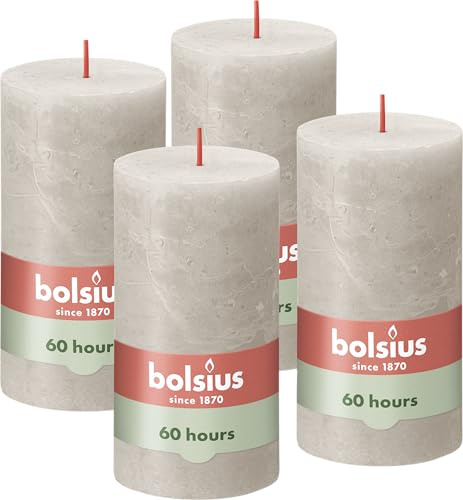 Bolsius Rustic Pillar Candle, Light Grey, 13 x 7 cm (Pack 4)