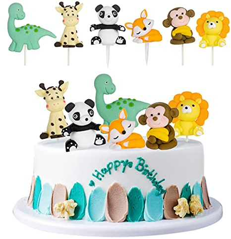 6 Stück Tier Geburtstag Kuchen Topper Zoo Tier Cupcake Toppers Fuchs Löwe Panda Affe Dinosaurier Giraffe Dschungel Party Tier Kuchen Deco for Kinder Geburtstag Baby Dusche Weihnachten