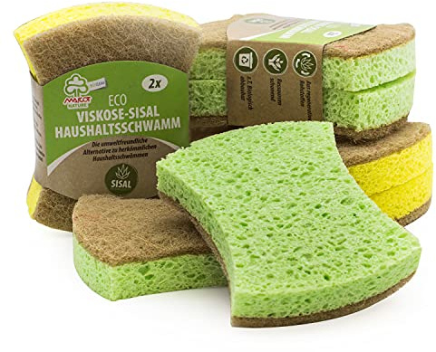 Mascot® Spülschwamm aus Sisal und Viskose I Biologisch abbaubare Haushaltsschwämme I Der optimale Ressourcen schonende Reinigungsschwamm für den Haushalt (Braun, Grün)