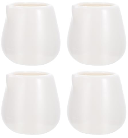 Lurrose 4Pcs White Ceramic Mini Milk Jugs Without Handle 1.97 X 1.77 X 2.17 in Multipurpose Sauce Cups Pouring Jugs Small for Coffee Cream Gravy Home Kitchen Restaurant