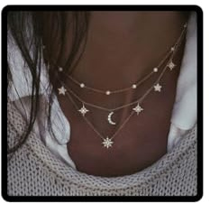 Wedity Layered Stars and Moon Choker Halsketten Gold Fashion Crescent Crystal Anhänger Halskette Kette Einstellbarer Schmuck für Frauen und Mädchen