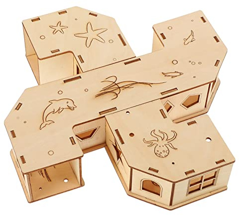 Hamsterhaus aus Holz, 4-Wege-Labyrinth, Kleintierversteck für Hamster, Chinchilla, Mäuse, Rennmäuse, Mäuse, Haustiere
