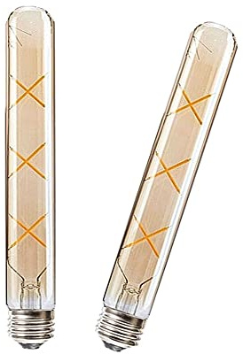 ZYUJIA E27 T30-225mm LED Edison Light Bulbs 6W (Equivalent 50W Halogen Bulb) 500LM Warm White 2700K Non-Dimmable E27 Amber Glass Retro Tuber, 2 Packs