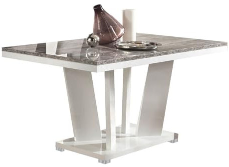 AltoBuy Denys - Table Repas Rectangulaire Laqué Blanc et Effet Bois Taupe