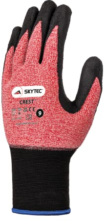 Skytec Crest 1 Pair Red Nylon Safety Work Gloves with Nitrile Coating that Provide Oil Grip and Abrasion Resistance (M)