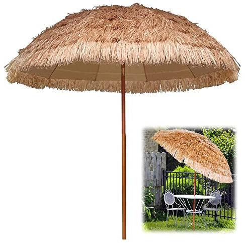 XPGEREP Parasol Pliable Parasol Inclinable, Naturel Parasol de Plage Extérieur Pliable, Parasol Ombrelle Paille/Diameter 200cm / Height 215cm