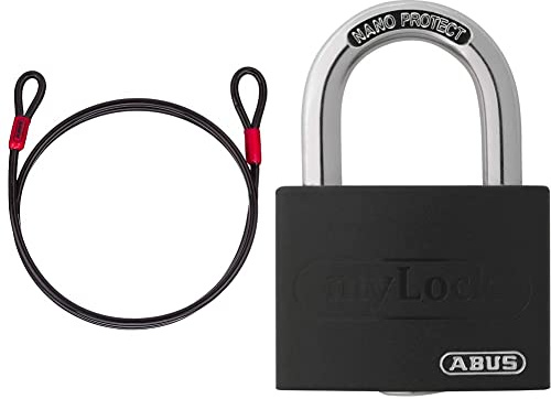 Abus Cobra Câble-antivol 8/200 à 2 Boucles Noir & T65AL/40 Cadenas antivol myLock Aluminium Noir