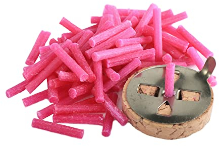 NKlaus 2 pz SET 10g (circa 80 pz) stoppino per lampada a olio in paraffina rosa e 1x porta stoppino galleggiante da 3cm 40930