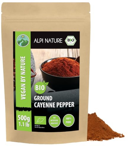Alpi Nature Cayennepfeffer gemahlen BIO 500g, Cayenne Pfeffer | Cayennepfeffer Pulver, Chilipulver, ideal für Suppen, Eintöpfe, Saucen & Marinaden
