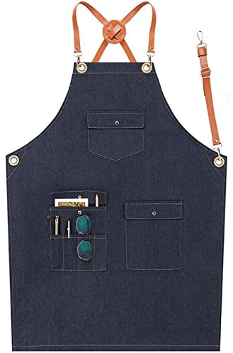 ALCKO Arbeiten Schürze,Tischlerschürze Schweißerschürze Wasserfest Canvas Werkzeugschürze Herren Damen, Perfekt for Garten Keramik Werkstatt Garage (Color : Blue, Size : XL)