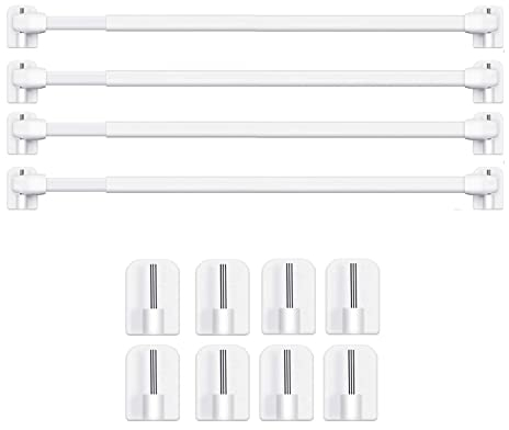BANJILI 4 Stück Scheibengardinenstange für Fenster Küche DIY-Projekte Ausziehbar Vitragestangen mit Selbstklebehaken