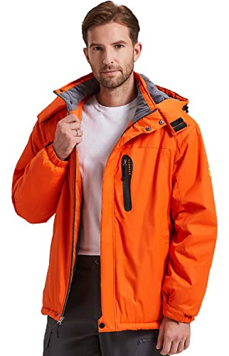 Herren Winter Skijacke Wasserdicht Warm Schnee Fleece Futter Mantel Mountain Hooded Winddichte Regenjacke S-3XL, Orange, XL