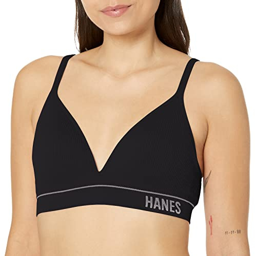 Hanes Women's Originals Contour Wireless, Seamless Rib Bralette, ComfortFlex Fit, Black, XX Large