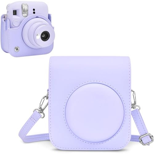Rieibi Housse pour Instax Mini 12 - Étui de Protection en Cuir PU pour Fujifilm Instax Mini 12 - Étui Amovible avec Bandoulière - Violet