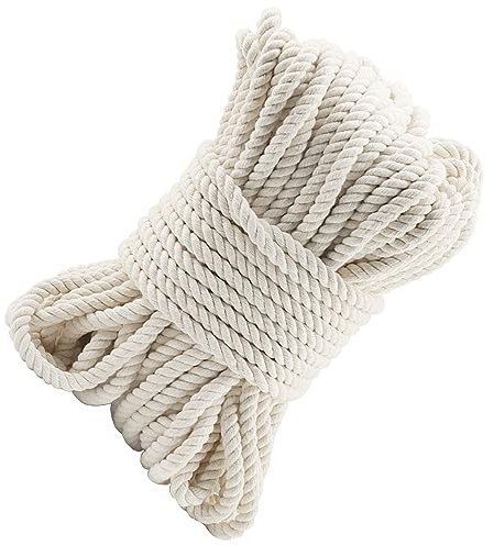 MANCHAP Cordoncino macramè da 10 mm x 50 m, corda di cotone 10mm, 4 fili, in cotone macramè naturale, per lavori a maglia, confezioni regalo, decorazioni per matrimoni