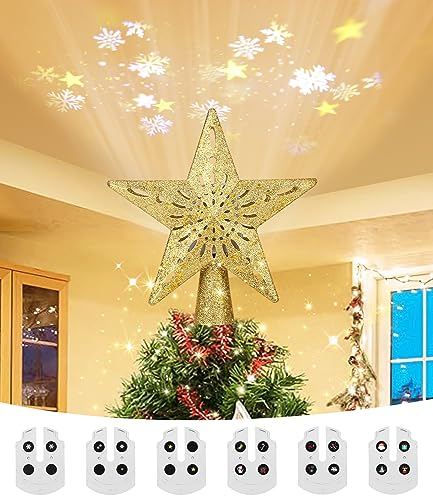 FAOKZE Weihnachtsdeko Christbaumschmuck,Weihnachtsbaumspitze Stern Beleuchtet mit Eingebauten Rotierenden LED Lichter,Weihnachtsbaumspitze Stern Weihnachtsbaum Topper für Weihnachten,Party