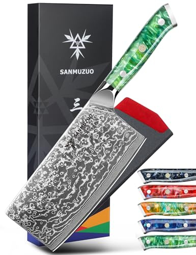 SANMUZUO Chinese Chef Knife - 7 Cleaver Knife- Xuan Series - VG10 Damascus Steel Kitchen Knife - Resin Handle (Jade Green)