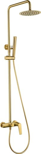 Mice BDD055/OC Duschstange, ausziehbar, aus Edelstahl, Duschsäule mit Brausekopf und Handbrause, gebürstetes Gold
