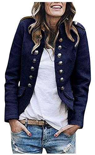 Sudadera Militar Para Mujer, Chaqueta de Lana Elegante Con Botones Frontales, Corta de Traje Para Otoño y Verano, Cuello Alto