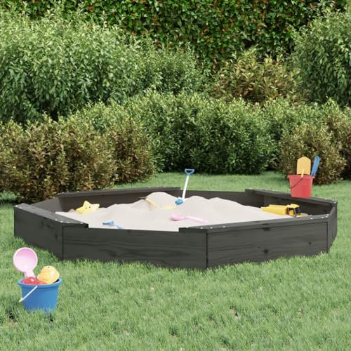 Équipement de jeu d'extérieur Bac à sable avec sièges Gris Octagon Bois massif Pin Jouets et jeux