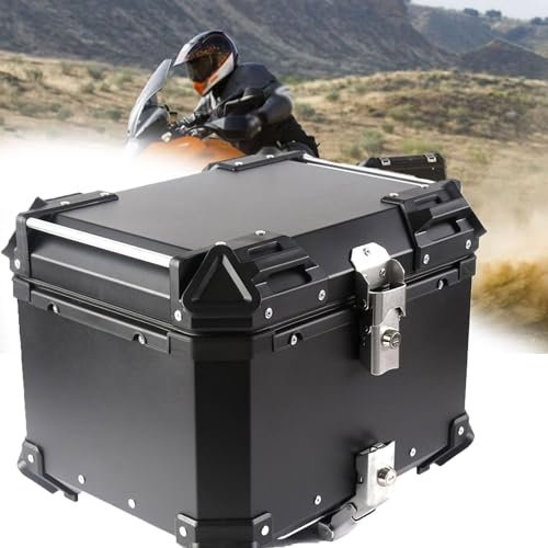 Topcase Motorradkoffer Schwarz 45/55/65/80/100L Motorrad Heckbox Koffer Abschließbar Mit Halterung Haltbar Motorrad Top Back Box Für Roller, Motorrad, Mofa & Quad (Color : Schwarz, Größe : 80L: L56.