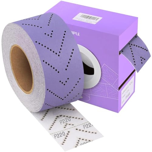 Shineboc 220 Grit 70mmx12m Purple Ceramic Sandpaper Roll for Orbital Sander | Pre Cut Abrasive Sheet Roll, Multi Hole Dust Extraction, Hook and Loop Quick Change, Anti Clogging Design, Smooth Surface
