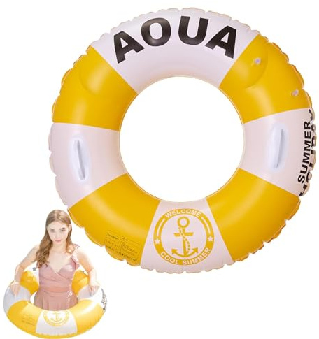 Galleggianti per piscina per adulti, anelli per tubi da nuoto - Anello salvagente galleggiante per piscina con maniglia | Tubi per piscina dal design in stile britannico ispessente, anello