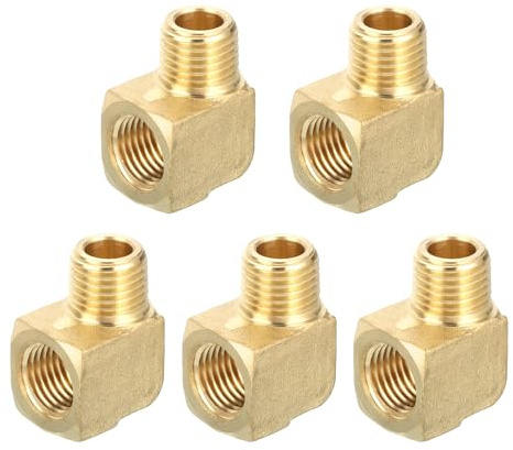 QUARKZMAN Messingrohrverschraubung 90 Grad Street Ellbogen Messing 1/4 NPT Rohrverbinder für Gas, Luft, Öl, Propan, 5 Stück