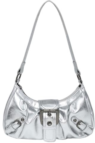 Fiorky Borsa a Tracolla da Donna in Pelle PU Pieghettata a Mezzaluna con Chiusura Magnetica - Borsa Sotto le Ascelle