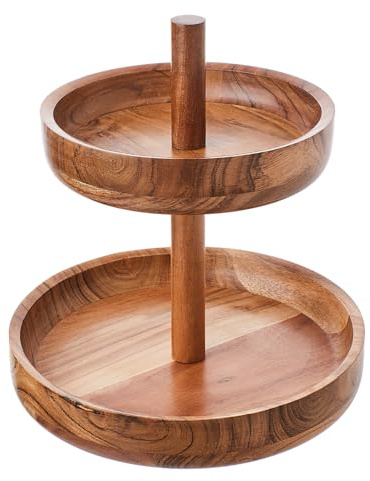 BUTLERS Etagere 2-stufig rund H27cm Akazienholz -Acacia- Serviergestell mit 2 Etagen | Servierständer für Brot, Obst, Kuchen, Muffins | Etagenständer für Tisch- & Party Deko