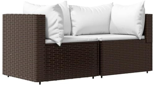 HETFTJN Balkon Eckbank Gartenlounge Sofas & Couches Küchensofa - Garten-Ecksofas mit Kissen 2 STK. Braun Poly Rattan für Schwimmbad Garten Balkon Speisesaal