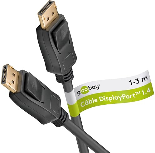 goobay Câble DisplayPort 8 K 2 m/DP 1.4 / pour PC de jeu, ordinateur portable, station d'accueil/câble UHD DP pour écrans 4K @ 120 Hz, 240 Hz/compatible HDR/connecteurs plaqués or / 74778