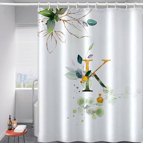 FeinKulturia Tenda da doccia 180 x 200 cm, design con lettere ispessite, tessuto in poliestere lavabile, antimuffa, impermeabile, con 12 anelli per tenda da doccia e orlo appesantito