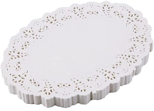 RUIYWEN 100 Fogli di Carta Pizzo Bianco Ovale Centrini di Carta per Torte, Dessert, Cupcake, Snack, Pizza, Ciambelle, Biscotti, Cibi Fritti (16,5x23cm)