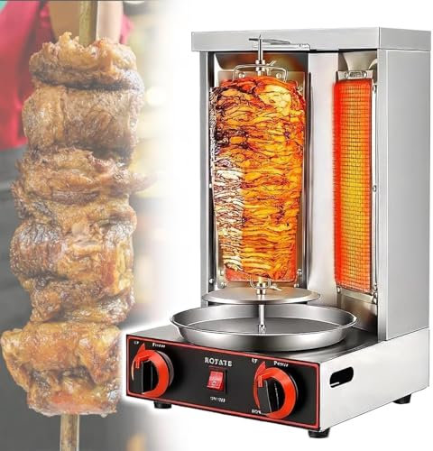YLANMEI Parrilla Vertical Multiusos, Parrilla Vertical para brochetas de Pollo asado, asador Giratorio con difusión Uniforme del Calor, máquina para Doner Kebab, Soporte para Barbacoa