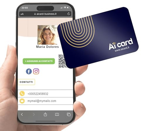 Biglietto da visita Digitale NFC Personalizzabile | Condividi i dati della tua card NFC tramite cellulare | Compatibile con smartphone Android e iOS Versione Aicard BLU