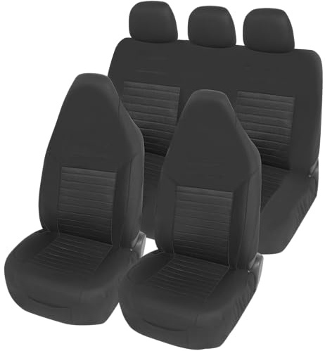 Upgrade4cars Autositzbezüge Set Pilotensitze Komplett Schwarz Universal | Autoschonbezüge mit integrierter Kopfstütze | passend für die meisten Fahrzeuge | für Sommer & Winter