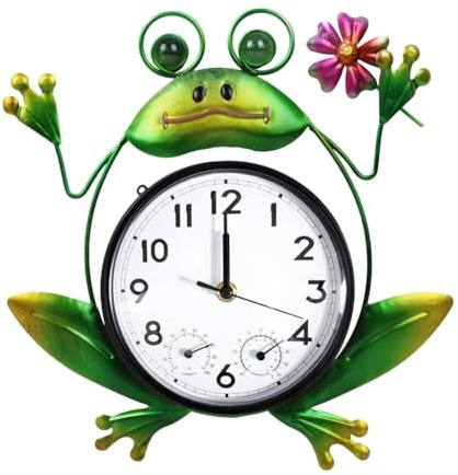 HOBYLUBY Orologio da esterno silenzioso senza ticchettio, orologio da parete per esterni con termometro e umidità, orologio decorativo per esterni, per patio, giardino, decorazione per la casa