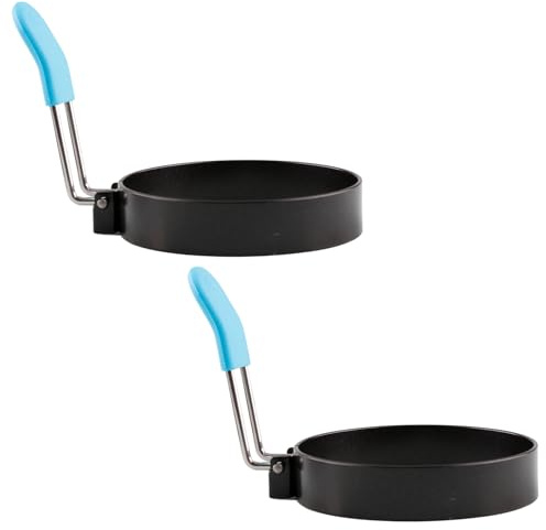 Bojueshaw 2pcs Stainless Steel Egg Rings,Frying Egg Ring Mold with Anti-Scald Folding Handle,Non Stick Egg Rings for Egg Frying,Shaping,Pancakes,Mini Burger