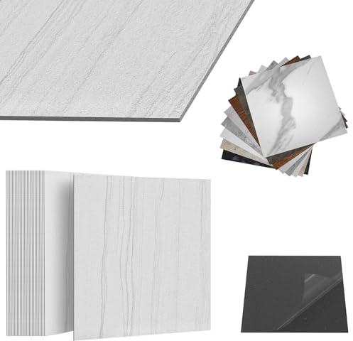 ACXIN PVC-golvbeläggning vinylgolv självhäftande med kakeloptik, självhäftande kakel golv vattentät för kök badrum vardagsrum (gråvitt träådring, 2,5 m² paket: 27 kakel)
