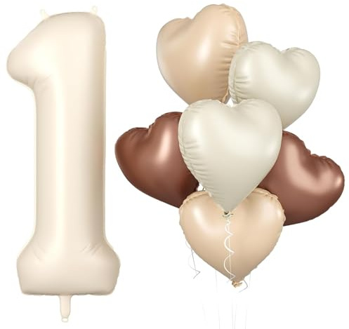 DazzJoy Luftballon 1. Geburtstag Cremeweiß, 40 Zoll Weiß Creme Luftballon Zahl 1, Geburtstagsdeko 1 Jahr Junge Mädchen, XXL 101cm Creme Luftballons Zahlen 1, Ballon 1 Geburtstag Junge Mädchen Deko
