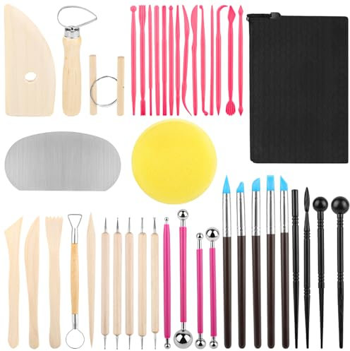 42 Stück Töpferwerkzeug Set Keramik Werkzeug DIY,Töpferwerkzeug Set Modellierwerkzeug Sculpting,Doppelseitige Carving Tools Mit Eine Aufbewahrungstasche,Für Töpfer Künstler,Ton,Weihnachten Geschenke