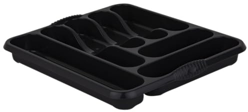 Almineez 7 Compartment Cutlery Tray Kitchen Drawer Organiser BPA Free Utensils Spoon Fork Holder Plastic Storage Rack Kitchen Tableware Flatware Multipurpose Divider Sliding Tidy