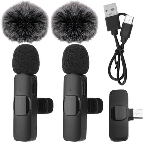 BTFO Wireless Lavalier Microphone for iPhone/Android Phone, USB C Small Cordless Lav Mic Noise Reduction Mini Clip on Lapel Mic for Video Recording Podcast
