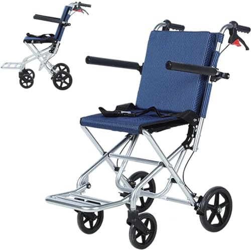 Silla de ruedas de viaje de aluminio, silla de ruedas ligera y plegable, silla de ruedas activa, sillas de ruedas plegables, reposabrazos fijos y reposapiés plegables, ancho del asiento 48 cm