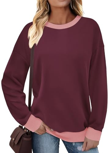 Cuptacc Tröjor kvinnor Storbritannien jumper rund hals ribbad trim långärmad skjorta